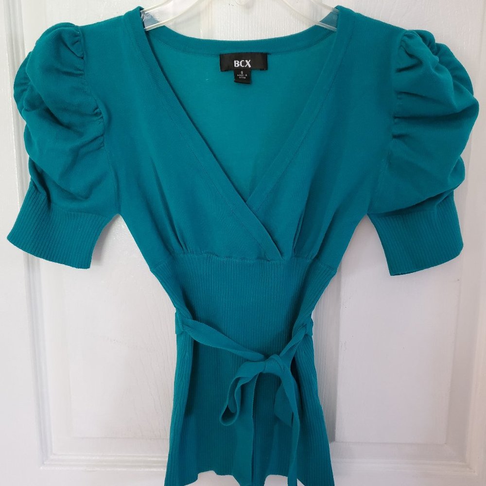 Teal puffy sleeve top